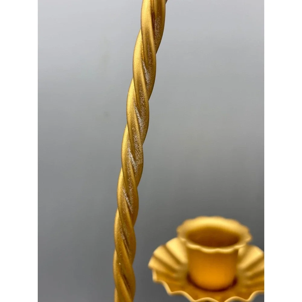 Vtg Gold Twisted Metal Rope Candelabra Set 2‎ Hollywood Regency Candle Holders